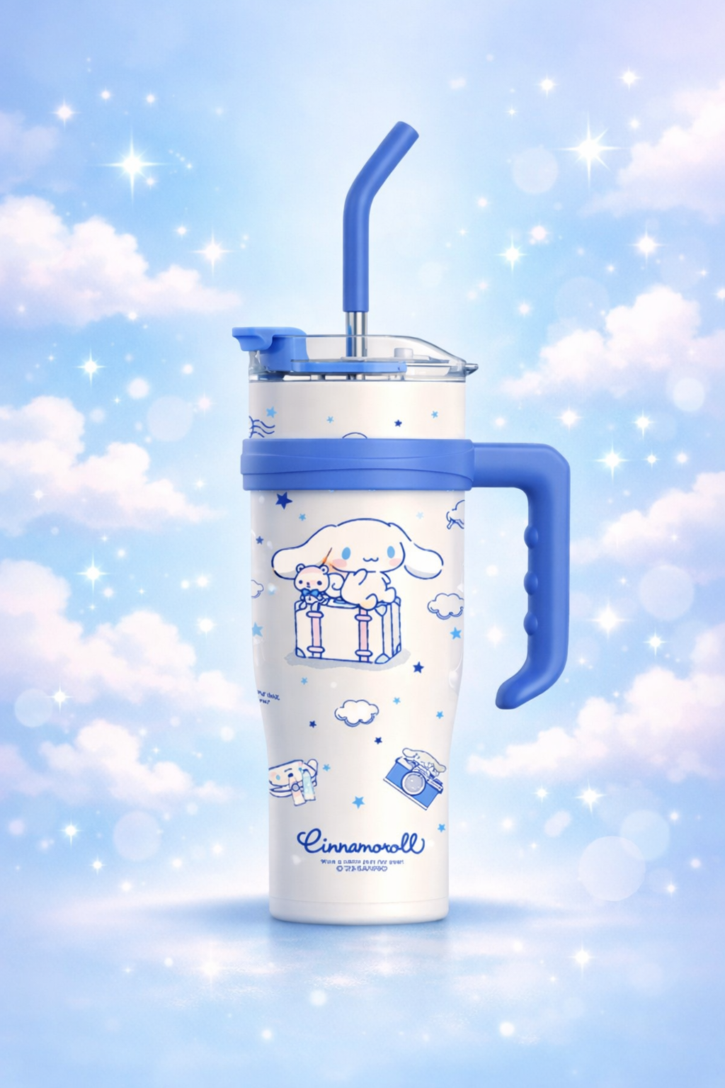 Cinnamoroll 40oz Tumbler in white and blue cloud design