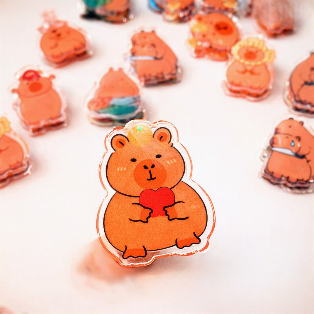 Set of 8 kawaii capybara acrylic pins with various designs