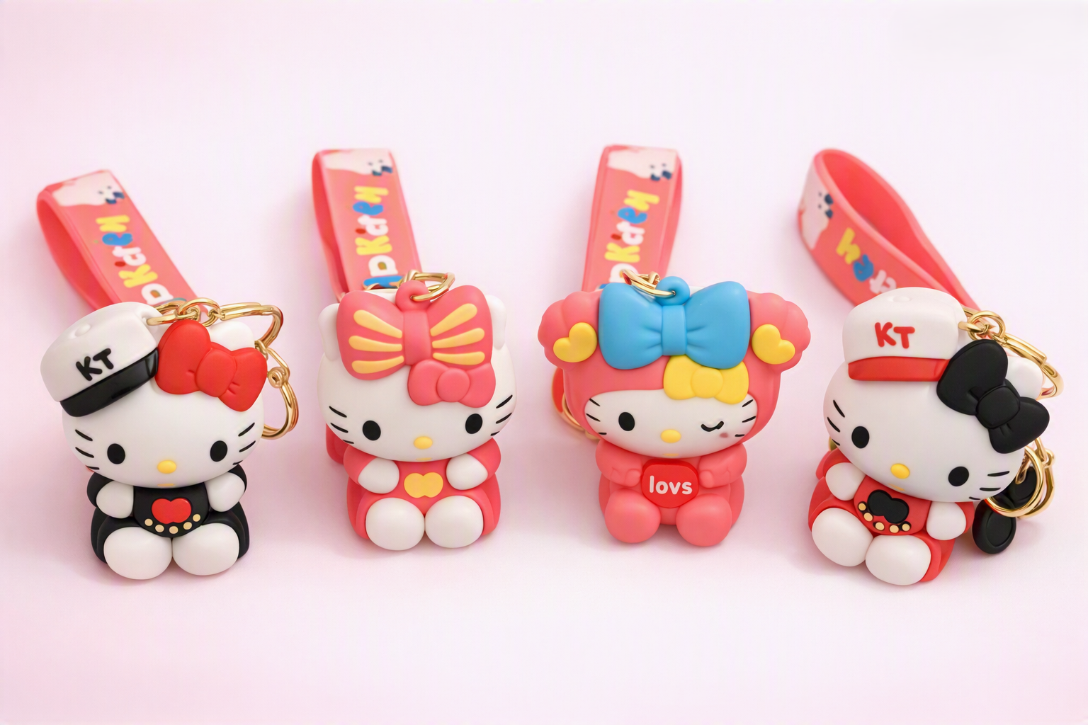 Hello Kitty red outfit 3D keychain with wrist strap