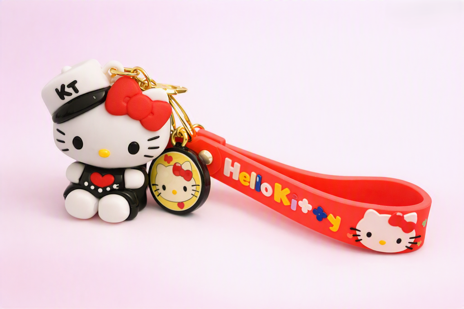 Hello Kitty black outfit 3D keychain with wrist strap