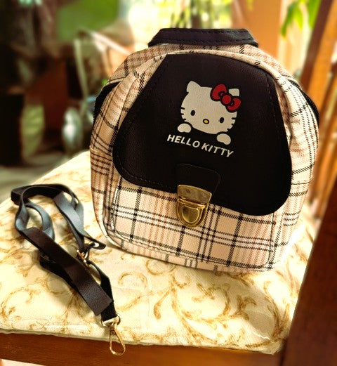 Hello Kitty plaid backpack in beige and black