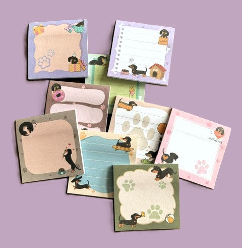 Kawaii animal-shaped sticky notes including zebra, koala, frog, cow, and pig die-cuts