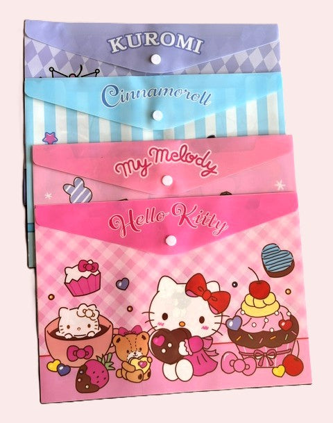 Sanrio character document folders - Hello Kitty, Kuromi, Cinnamoroll, My Melody assorted set