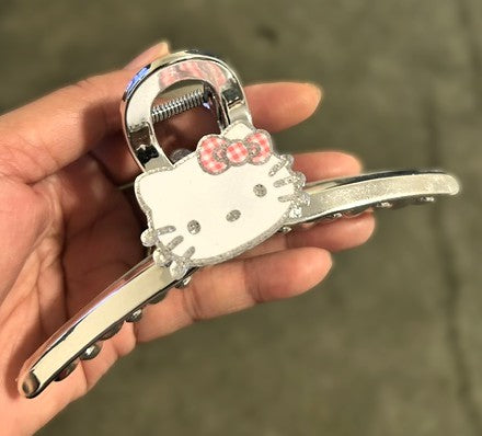 Hello Kitty silver banana claw clip side view