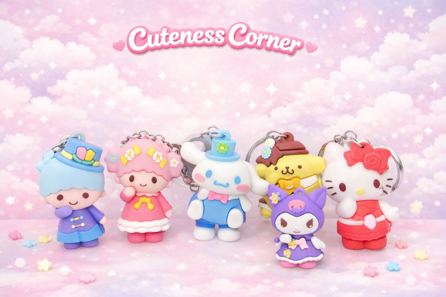 Sanrio Friends Keychain Collection featuring Hello Kitty, Cinnamoroll, Kuromi, My Melody and more
