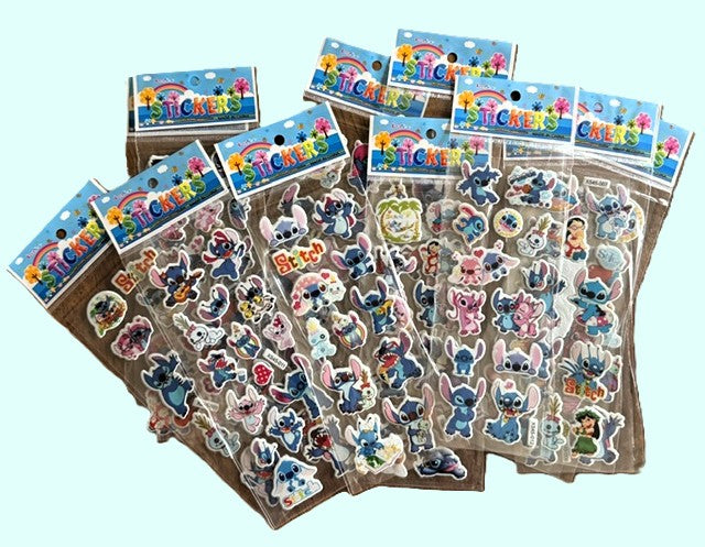 Lilo and Stitch puffy sticker sheets with 3D bubble stickers featuring Stitch, Angel, and Lilo